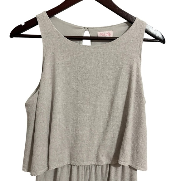 Pink Lily Gray Sleeveless  Linen Blend Jumpsuit Romper Lagenlook Medium Cropped - Picture 6 of 9